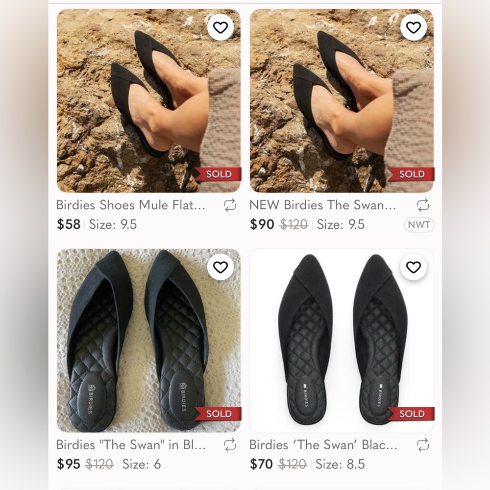 Birdies “The Swan” Black‎ Suede Mules Slippers Pointed Flats Shoes Womens 8 - Picture 5 of 14